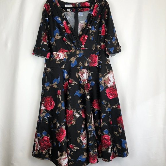Unique Vintage Plus 1950s Floral Delores Dress